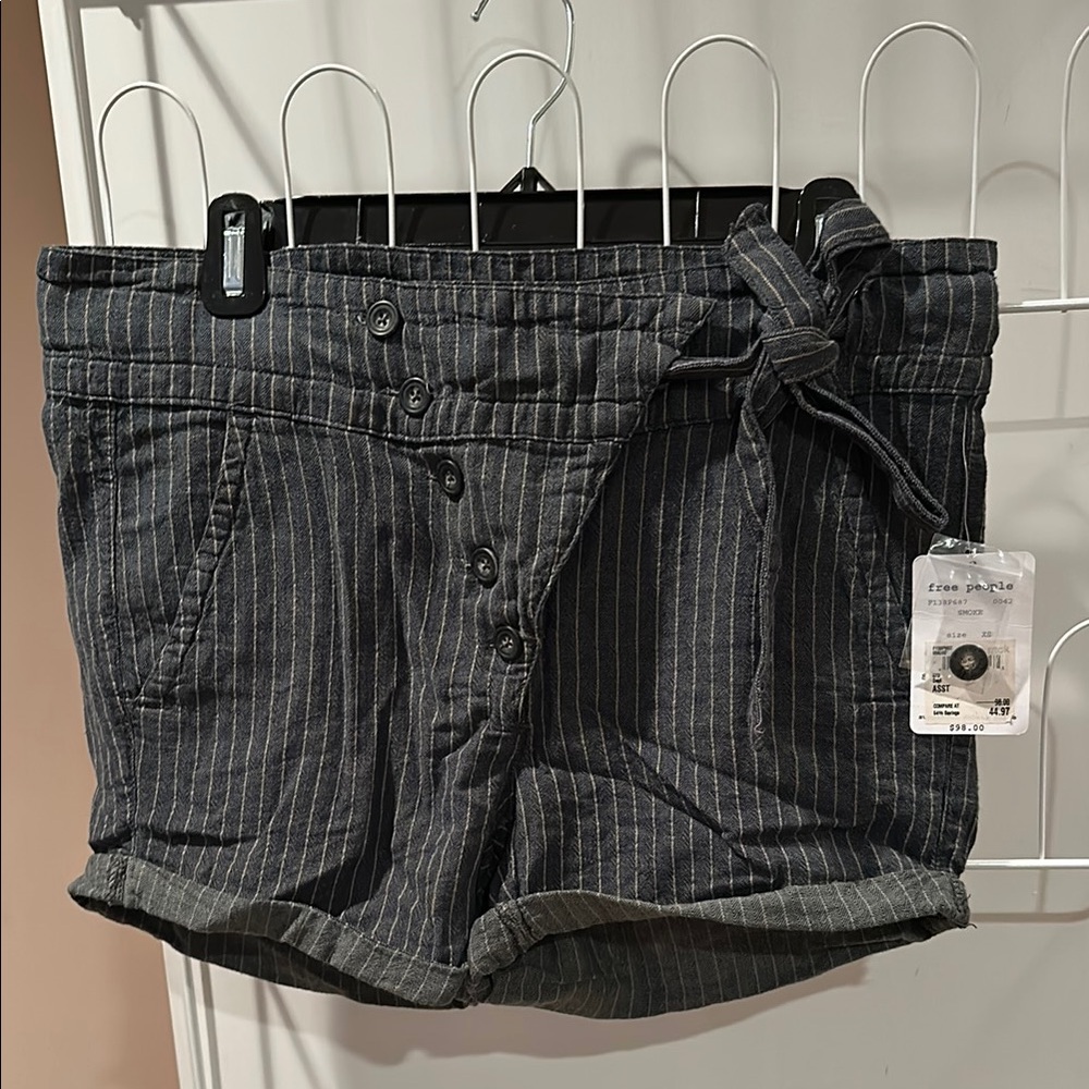 Free People Gray High Waist Shorts with Pinstripes